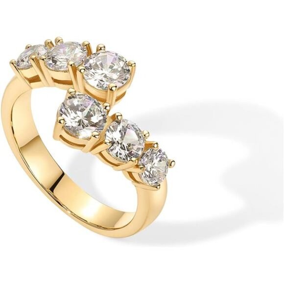 14K Gold Plated Cubic Crossover Chunky Eternity Ring | Open Twist